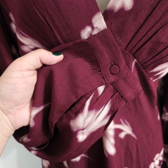 MADEWELL V-Neck Cuff Sleeve Maxi Dress in Floral Bordeaux Size 6 NWT - Picture 7 of 15